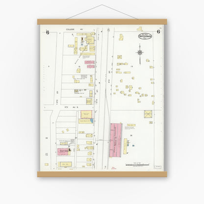 Old map wall art mockup — magnetic wood frame on white wall — Sanborn Fire Insurance Map from Winter Haven, Polk County, Florida (1924), Sheet #0006