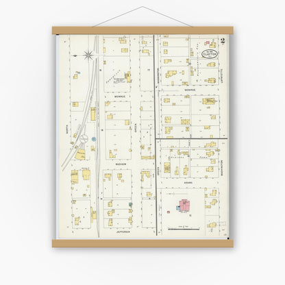 Old map wall art mockup — magnetic wood frame on white wall — Sanborn Fire Insurance Map from Clayton, Adams County, Illinois (1898), Sheet #0002