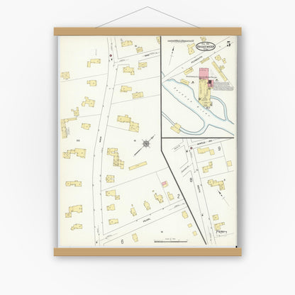 Old map wall art mockup — magnetic wood frame on white wall — Sanborn Fire Insurance Map from Bridgewater, Plymouth County, Massachusetts (1912), Sheet #0005