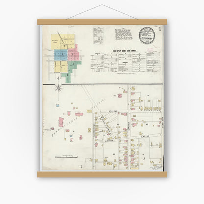 Old map wall art mockup — magnetic wood frame on white wall — Sanborn Fire Insurance Map from Gettysburg, Adams County, Pennsylvania (1896) - Complete Map Set