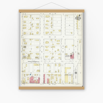 Old map wall art mockup — magnetic wood frame on white wall — Sanborn Fire Insurance Map from Windom, Cottonwood County, Minnesota (1917), Sheet #0004
