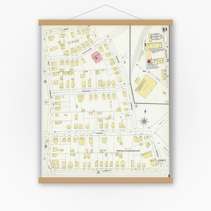 Old map wall art mockup — magnetic wood frame on white wall — Sanborn Fire Insurance Map from Everett, Middlesex County, Massachusetts (1903), Sheet #0019