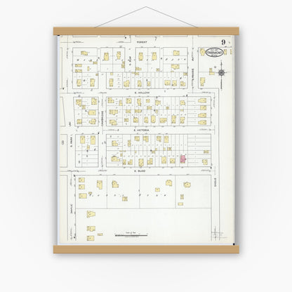 Old map wall art mockup — magnetic wood frame on white wall — Sanborn Fire Insurance Map from Fairmont, Martin County, Minnesota (1917), Sheet #0009