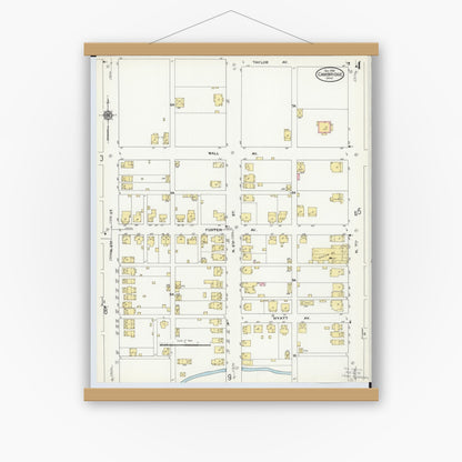 Old map wall art mockup — magnetic wood frame on white wall — Sanborn Fire Insurance Map from Cambridge, Guernsey County, Ohio (1909), Sheet #0004
