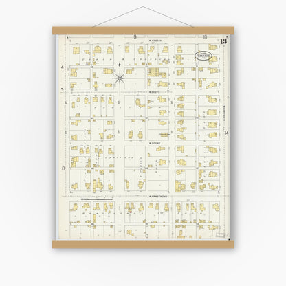 Old map wall art mockup — magnetic wood frame on white wall — Sanborn Fire Insurance Map from Frankfort, Clinton County, Indiana (1898), Sheet #0013
