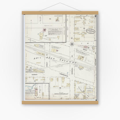 Old map wall art mockup — magnetic wood frame on white wall — Sanborn Fire Insurance Map from Litchfield, Meeker County, Minnesota (1887), Sheet #0002