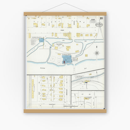 Old map wall art mockup — magnetic wood frame on white wall — Sanborn Fire Insurance Map from Kankakee, Kankakee County, Illinois (1901), Sheet #0016