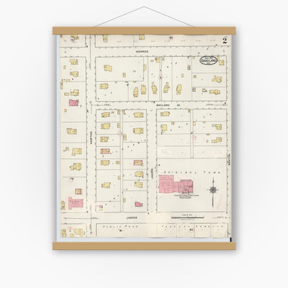 Old map wall art mockup — magnetic wood frame on white wall — Sanborn Fire Insurance Map from Goodland, Newton County, Indiana (1933), Sheet #0002