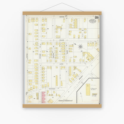 Old map wall art mockup — magnetic wood frame on white wall — Sanborn Fire Insurance Map from Medford, Middlesex County, Massachusetts (1903), Sheet #0028
