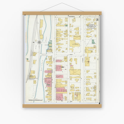 Old map wall art mockup — magnetic wood frame on white wall — Sanborn Fire Insurance Map from Traverse City, Grand Traverse County, Michigan (1904), Sheet #0003
