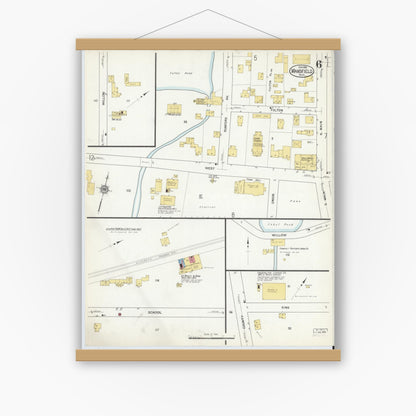 Old map wall art mockup — magnetic wood frame on white wall — Sanborn Fire Insurance Map from Mansfield, Bristol County, Massachusetts (1916), Sheet #0006