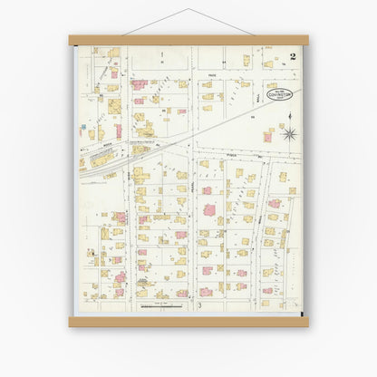 Old map wall art mockup — magnetic wood frame on white wall — Sanborn Fire Insurance Map from Covington, Miami County, Ohio (1905), Sheet #0002