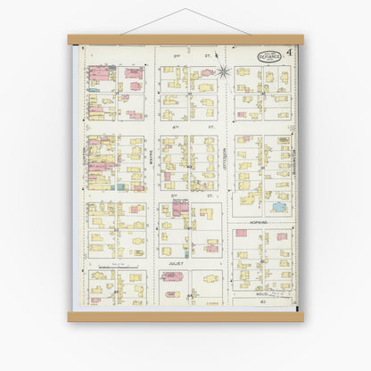 Old map wall art mockup — magnetic wood frame on white wall — Sanborn Fire Insurance Map from Defiance, Defiance County, Ohio (1893), Sheet #0004