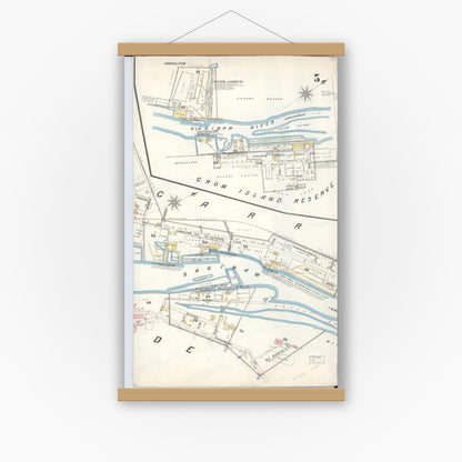 Old map wall art mockup — magnetic wood frame on white wall — Sanborn Fire Insurance Map from Saginaw, Saginaw County, Michigan (1895), Sheet #0005