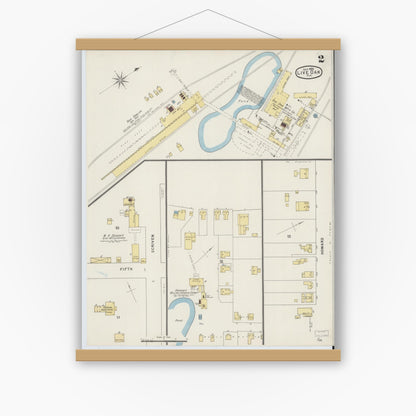 Old map wall art mockup — magnetic wood frame on white wall — Sanborn Fire Insurance Map from Live Oak, Suwanee County, Florida (1895), Sheet #0002