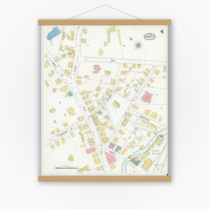 Old map wall art mockup — magnetic wood frame on white wall — Sanborn Fire Insurance Map from Warwick, Orange County, New York (1905), Sheet #0004