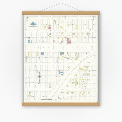 Old map wall art mockup — magnetic wood frame on white wall — Sanborn Fire Insurance Map from Okeechobee, Okeechobee County, Florida (1933), Sheet #0003