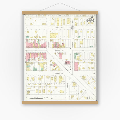 Old map wall art mockup — magnetic wood frame on white wall — Sanborn Fire Insurance Map from Shenandoah, Page County, Iowa (1899), Sheet #0003