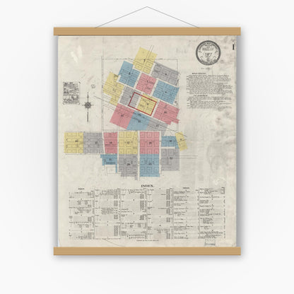 Old map wall art mockup — magnetic wood frame on white wall — Sanborn Fire Insurance Map from Taft, Kern County, California (1921) - Complete Map Set