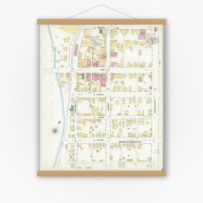 Old map wall art mockup — magnetic wood frame on white wall — Sanborn Fire Insurance Map from Apollo, Armstrong County, Pennsylvania (1909), Sheet #0005