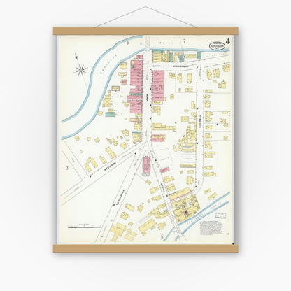 Old map wall art mockup — magnetic wood frame on white wall — Sanborn Fire Insurance Map from Addison, Steuben County, New York (1909), Sheet #0004