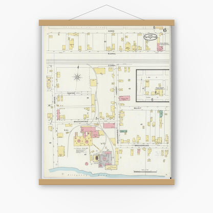 Old map wall art mockup — magnetic wood frame on white wall — Sanborn Fire Insurance Map from Tarentum, Allegheny County, Pennsylvania (1897), Sheet #0006