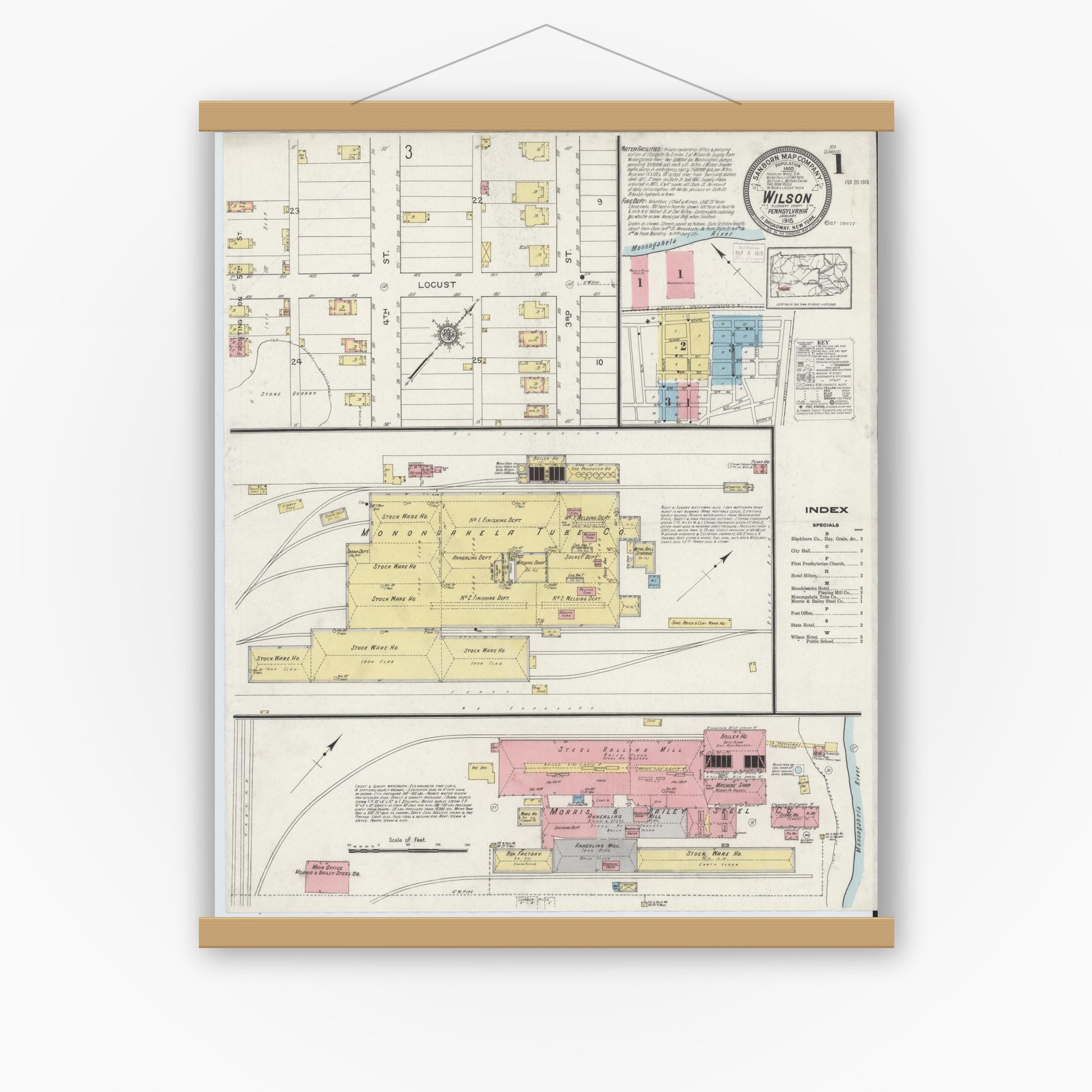 Old map wall art mockup — magnetic wood frame on white wall — Sanborn Fire Insurance Map from Wilson, Allegheny County, Pennsylvania (1915) - Complete Map Set