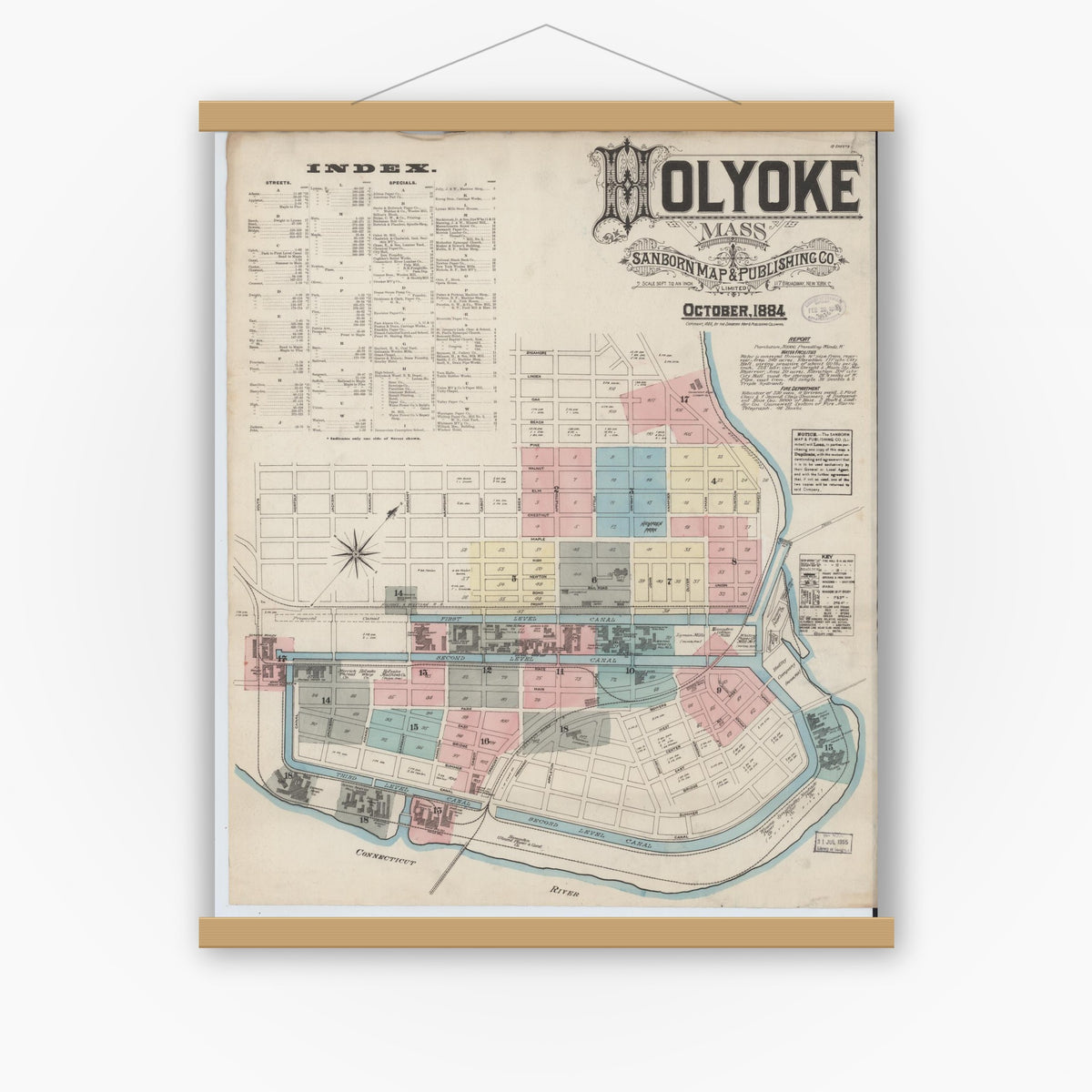 Old map wall art mockup — magnetic wood frame on white wall — Sanborn Fire Insurance Map from Holyoke, Hampden County, Massachusetts (1884) - Complete Map Set