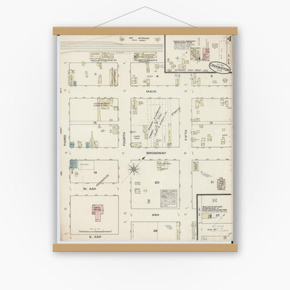 Old map wall art mockup — magnetic wood frame on white wall — Sanborn Fire Insurance Map from Crookston, Polk County, Minnesota (1884), Sheet #0004