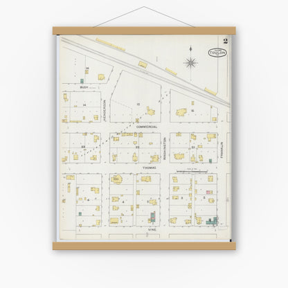 Old map wall art mockup — magnetic wood frame on white wall — Sanborn Fire Insurance Map from Toulon, Stark County, Illinois (1893), Sheet #0002
