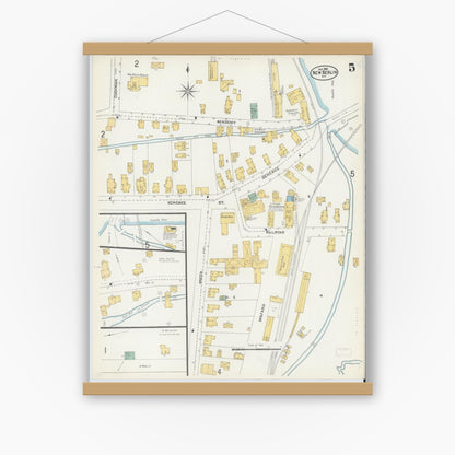 Old map wall art mockup — magnetic wood frame on white wall — Sanborn Fire Insurance Map from New Berlin, Chenango County, New York (1905), Sheet #0005