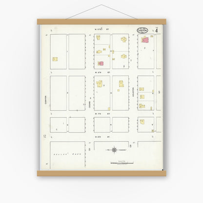 Old map wall art mockup — magnetic wood frame on white wall — Sanborn Fire Insurance Map from Canyon, Randall County, Texas (1920), Sheet #0004