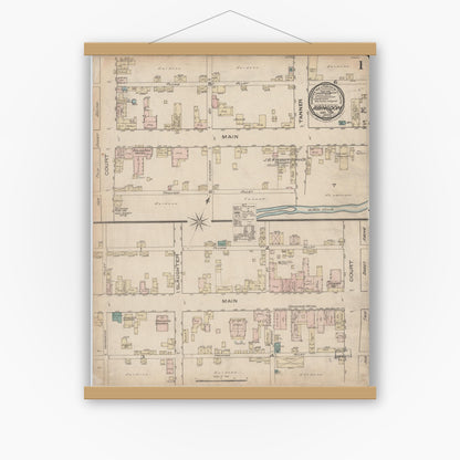 Old map wall art mockup — magnetic wood frame on white wall — Sanborn Fire Insurance Map from Abingdon, Washington County, Virginia (Unknown), Sheet #0001