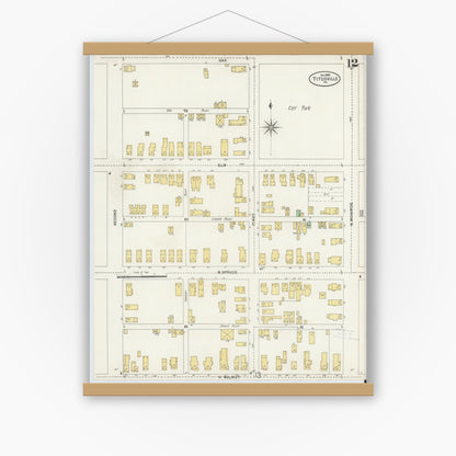Old map wall art mockup — magnetic wood frame on white wall — Sanborn Fire Insurance Map from Titusville, Crawford County, Pennsylvania (1898), Sheet #0012