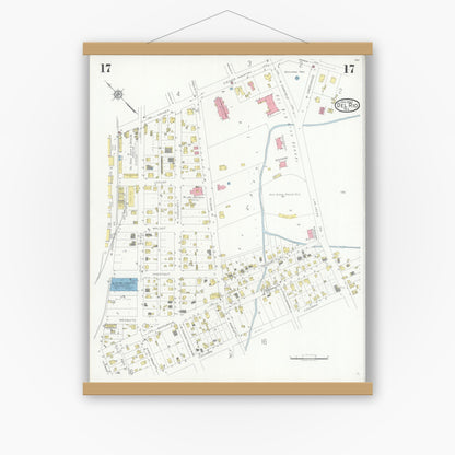 Old map wall art mockup — magnetic wood frame on white wall — Sanborn Fire Insurance Map from Del Rio, Val Verde County, Texas (1930), Sheet #0017