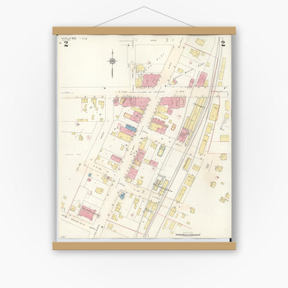Old map wall art mockup — magnetic wood frame on white wall — Sanborn Fire Insurance Map from Westby, Vernon County, Wisconsin (1940), Sheet #0002