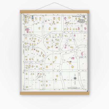Old map wall art mockup — magnetic wood frame on white wall — Sanborn Fire Insurance Map from Hinsdale, Du Page And Cook Counties, Illinois (1919), Sheet #0011