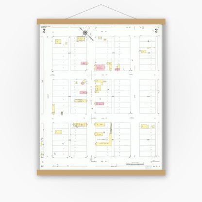 Old map wall art mockup — magnetic wood frame on white wall — Sanborn Fire Insurance Map from Asherton, Dimmit County, Texas (1951), Sheet #0002