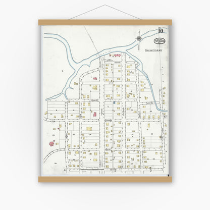 Old map wall art mockup — magnetic wood frame on white wall — Sanborn Fire Insurance Map from Strawn, Palo Pinto County, Texas (1920), Sheet #0010