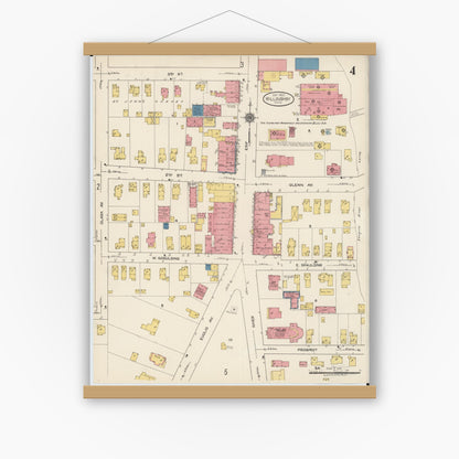 Old map wall art mockup — magnetic wood frame on white wall — Sanborn Fire Insurance Map from Willoughby, Lake County, Ohio (1922), Sheet #0004