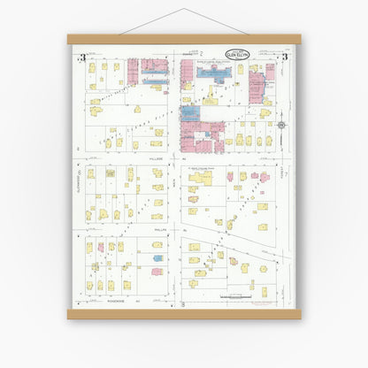Old map wall art mockup — magnetic wood frame on white wall — Sanborn Fire Insurance Map from Glen Ellyn, Du Page County, Illinois (1929), Sheet #0003