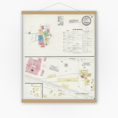 Old map wall art mockup — magnetic wood frame on white wall — Sanborn Fire Insurance Map from Foxboro, Norfolk County, Massachusetts (1898), Sheet #0001