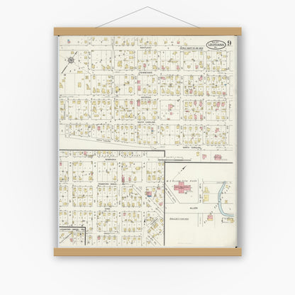 Old map wall art mockup — magnetic wood frame on white wall — Sanborn Fire Insurance Map from Louisiana, Pike County, Missouri (1917), Sheet #0009
