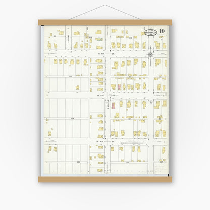 Old map wall art mockup — magnetic wood frame on white wall — Sanborn Fire Insurance Map from Marysville, Union County, Ohio (1916), Sheet #0010