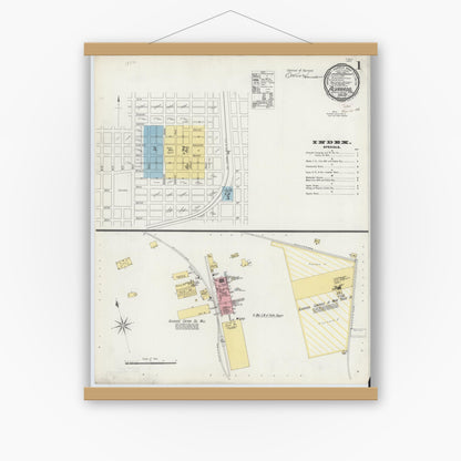 Old map wall art mockup — magnetic wood frame on white wall — Sanborn Fire Insurance Map from Alvarado, Johnson County, Texas (1896) - Complete Map Set