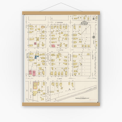Old map wall art mockup — magnetic wood frame on white wall — Sanborn Fire Insurance Map from Durand, Shiawassee County, Michigan (1922), Sheet #0008
