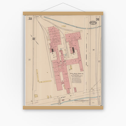 Old map wall art mockup — magnetic wood frame on white wall — Sanborn Fire Insurance Map from Monroe, Monroe County, Michigan (1922), Sheet #0031