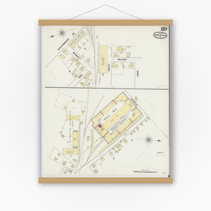 Old map wall art mockup — magnetic wood frame on white wall — Sanborn Fire Insurance Map from Houston, Harris County, Texas (1890), Sheet #0029