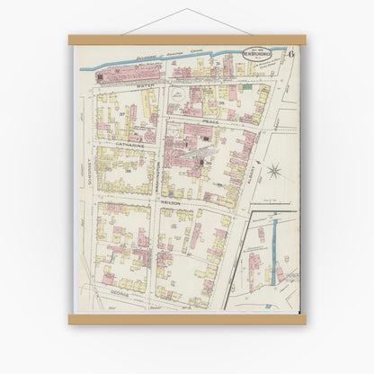 Old map wall art mockup — magnetic wood frame on white wall — Sanborn Fire Insurance Map from New Brunswick, Middlesex County, New Jersey (1886), Sheet #0006