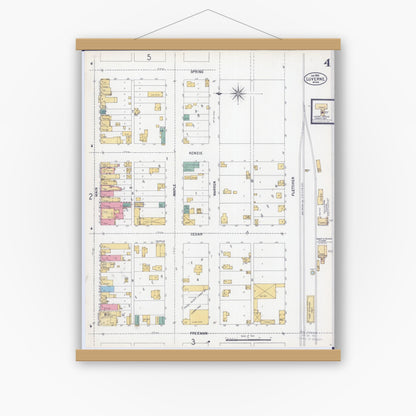 Old map wall art mockup — magnetic wood frame on white wall — Sanborn Fire Insurance Map from Luverne, Rock County, Minnesota (1900), Sheet #0004